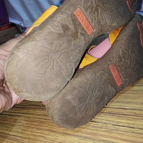 JAFA #105 7.5 Mustard Yellow Handmade Distressed Leather Slingback Flat Loafers - Picture 10 of 14